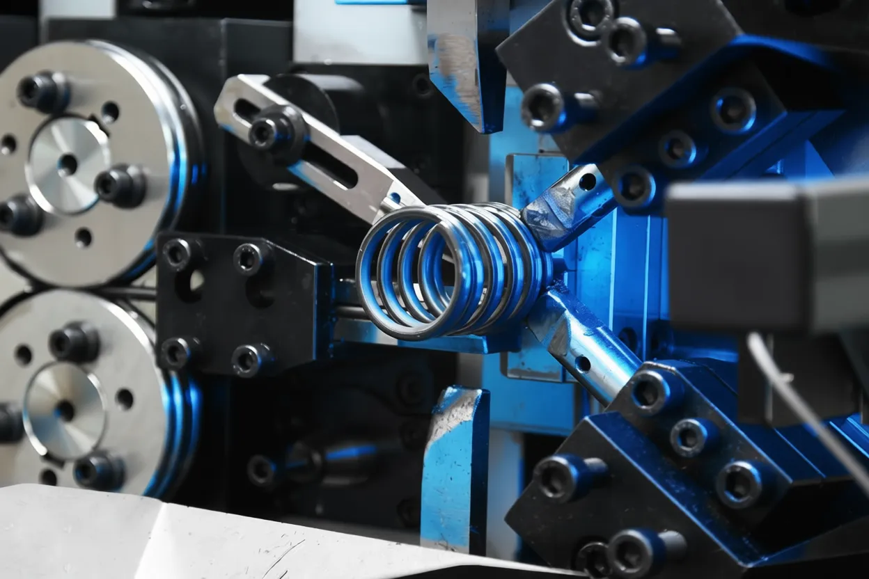 Máquina CNC formando mola de compressão na Fauzi Molas